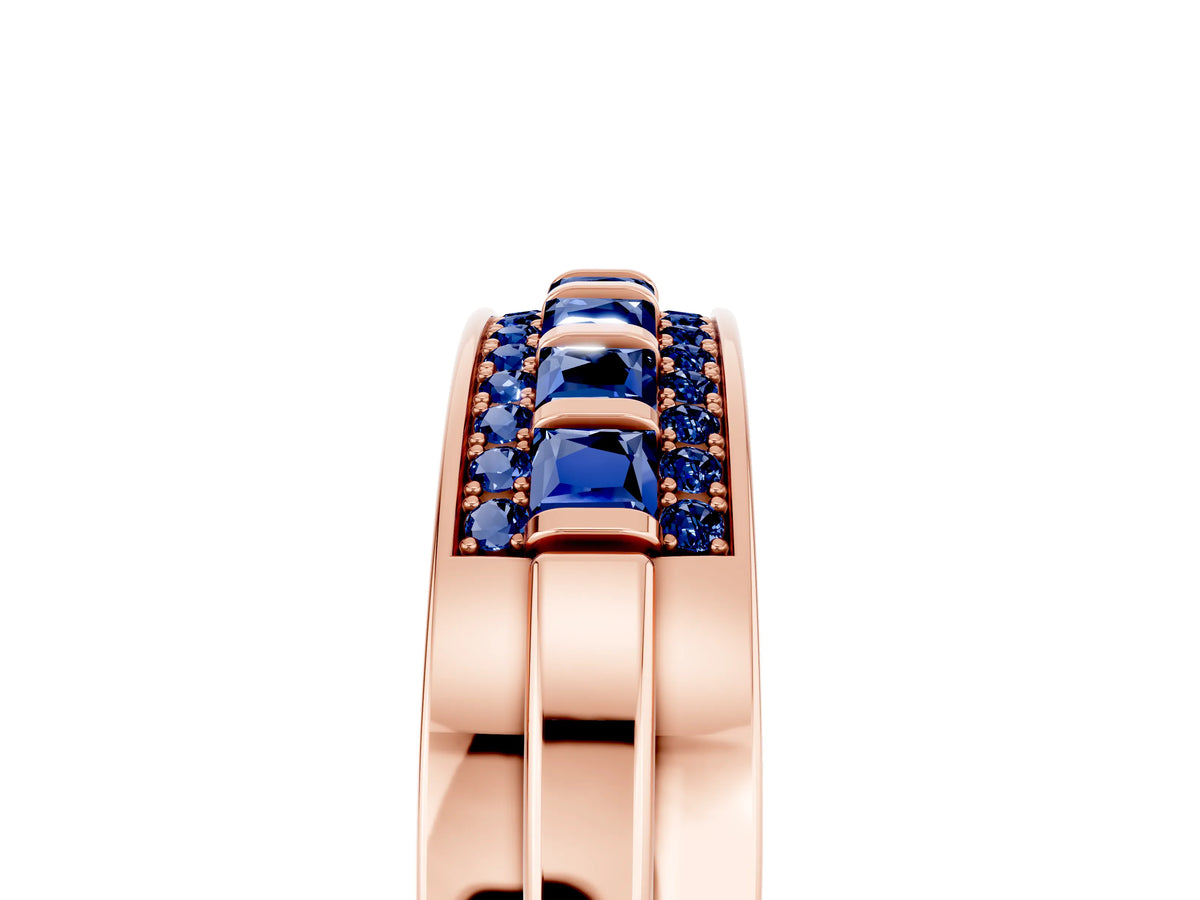 Princess Cut Blue Sapphire Bar-Set Pavé Band in Rose gold with Grooved Edge Detailing_5