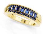 Princess Cut Blue Sapphire Bar-Set Pavé Band in Yellow gold with Grooved Edge Detailing_1