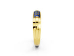 Princess Cut Blue Sapphire Bar-Set Pavé Band in Yellow gold with Grooved Edge Detailing_2