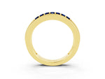 Princess Cut Blue Sapphire Bar-Set Pavé Band in Yellow gold with Grooved Edge Detailing_3