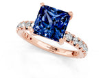 Princess Cut Blue Sapphire Pavé Solitaire Ring in Rose gold with Round Pavé Band and Prong Setting_1