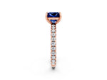 Princess Cut Blue Sapphire Pavé Solitaire Ring in Rose gold with Round Pavé Band and Prong Setting_2
