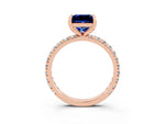 Princess Cut Blue Sapphire Pavé Solitaire Ring in Rose gold with Round Pavé Band and Prong Setting_3