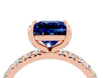 Princess Cut Blue Sapphire Pavé Solitaire Ring in Rose gold with Round Pavé Band and Prong Setting_4