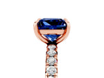 Princess Cut Blue Sapphire Pavé Solitaire Ring in Rose gold with Round Pavé Band and Prong Setting_5