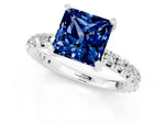 Princess Cut Blue Sapphire Pavé Solitaire Ring in Silver with Round Pavé Band and Prong Setting_1