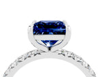 Princess Cut Blue Sapphire Pavé Solitaire Ring in Silver with Round Pavé Band and Prong Setting_4