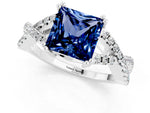 Princess Cut Blue Sapphire Solitaire Ring in Silver with Interwoven Pavé Band and Prong Setting_7