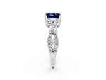Princess Cut Blue Sapphire Solitaire Ring in White gold with Interwoven Pavé Band and Prong Setting_2