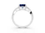 Princess Cut Blue Sapphire Solitaire Ring in White gold with Interwoven Pavé Band and Prong Setting_3
