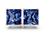 Princess Cut Blue Sapphire Stud Earrings in Rose gold with Basket Setting
