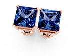 Princess Cut Blue Sapphire Stud Earrings in Rose gold with Basket Setting_1