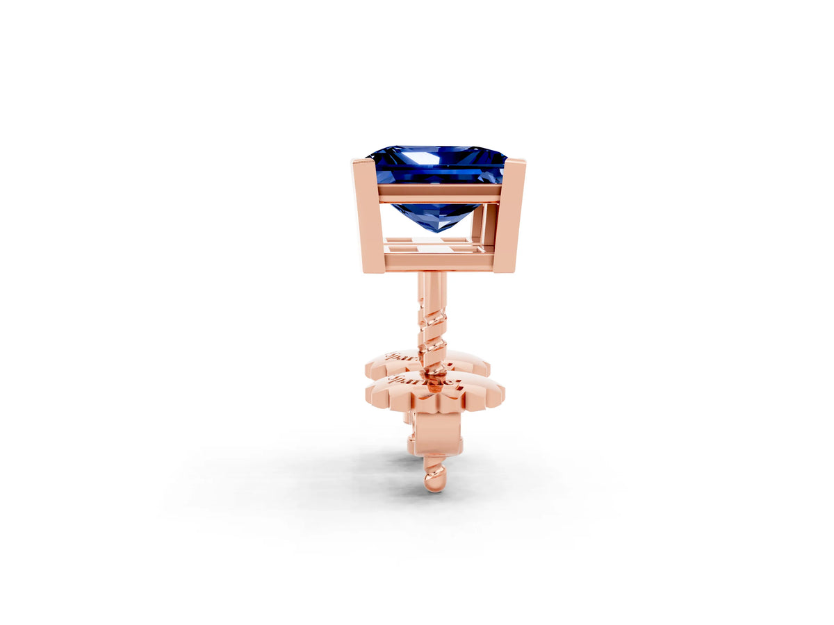 Princess Cut Blue Sapphire Stud Earrings in Rose gold with Basket Setting_2