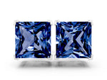 Princess Cut Blue Sapphire Stud Earrings in White gold with Basket Setting