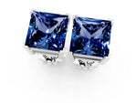 Princess Cut Blue Sapphire Stud Earrings in White gold with Basket Setting_1