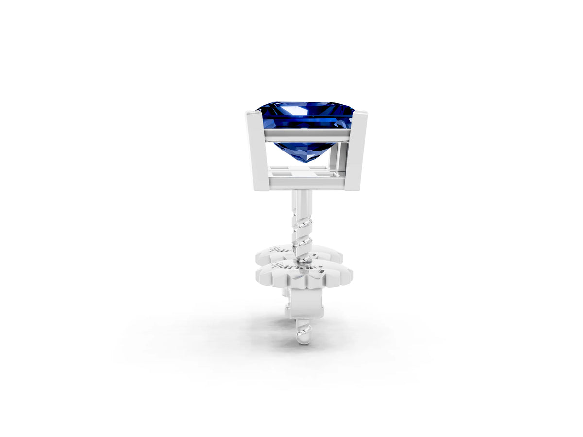 Princess Cut Blue Sapphire Stud Earrings in White gold with Basket Setting_2