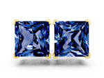 Princess Cut Blue Sapphire Stud Earrings in Yellow gold with Basket Setting