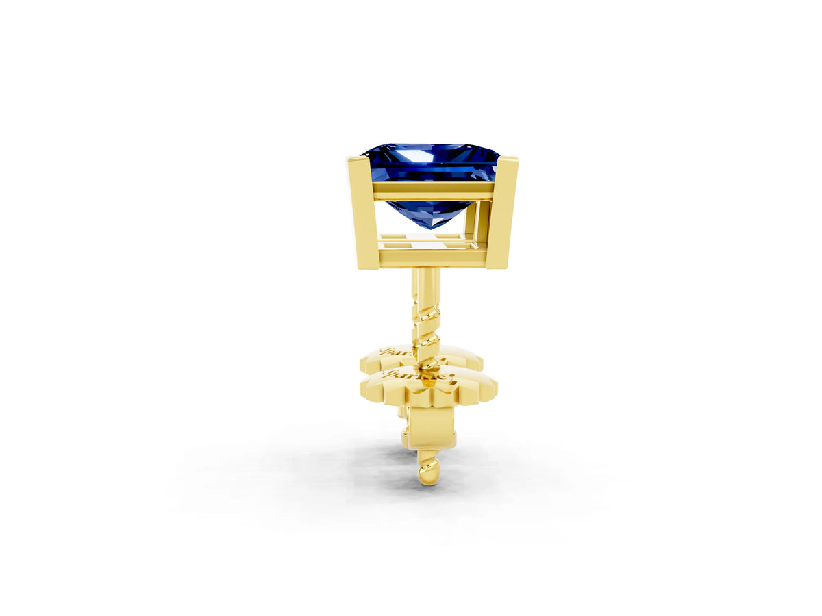 Princess Cut Blue Sapphire Stud Earrings in Yellow gold with Basket Setting_2