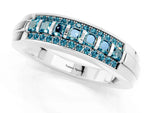 Princess Cut Blue Topaz Bar-Set Pavé Band in Platinum with Grooved Edge Detailing_1