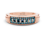 Princess Cut Blue Topaz Bar-Set Pavé Band in Rose gold with Grooved Edge Detailing