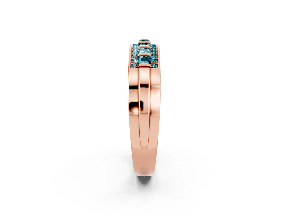 Princess Cut Blue Topaz Bar-Set Pavé Band in Rose gold with Grooved Edge Detailing_2