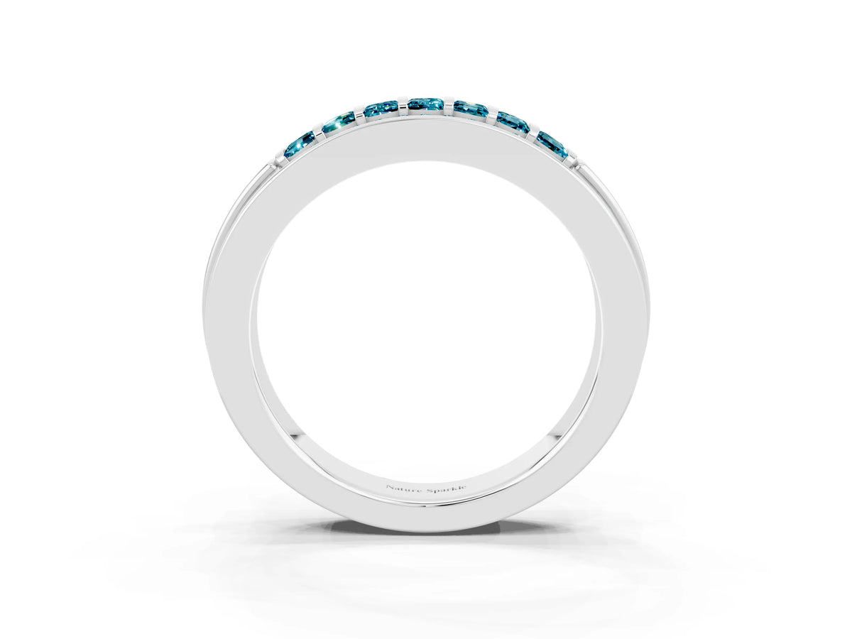 Princess Cut Blue Topaz Bar-Set Pavé Band in Silver with Grooved Edge Detailing_3