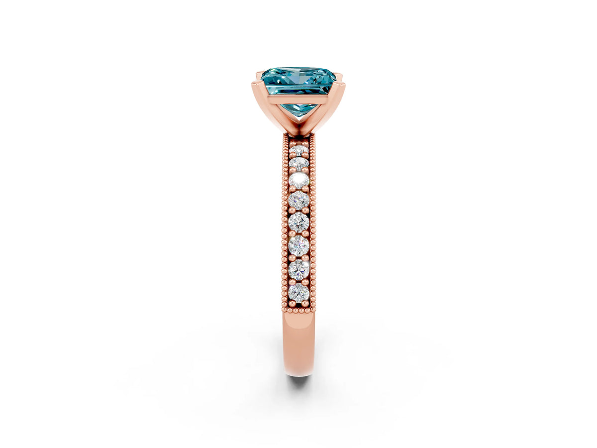 Princess Cut Blue Topaz Milgrain Pavé Engagement Ring in Rose gold with Prong Setting_2