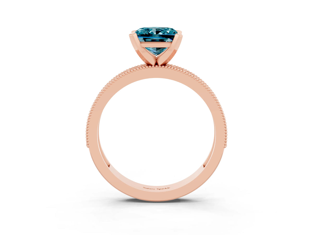 Princess Cut Blue Topaz Milgrain Pavé Engagement Ring in Rose gold with Prong Setting_3