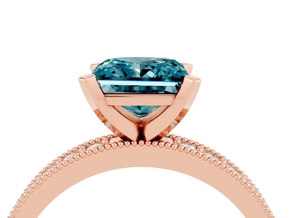 Princess Cut Blue Topaz Milgrain Pavé Engagement Ring in Rose gold with Prong Setting_4