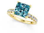 Princess Cut Blue Topaz Pavé Solitaire Ring in Yellow gold with Round Pavé Band and Prong Setting_1