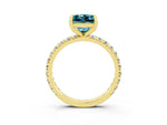 Princess Cut Blue Topaz Pavé Solitaire Ring in Yellow gold with Round Pavé Band and Prong Setting_3