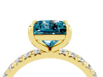 Princess Cut Blue Topaz Pavé Solitaire Ring in Yellow gold with Round Pavé Band and Prong Setting_4