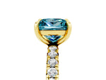 Princess Cut Blue Topaz Pavé Solitaire Ring in Yellow gold with Round Pavé Band and Prong Setting_5