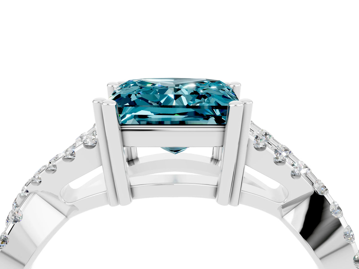 Princess Cut Blue Topaz Solitaire Ring in Platinum with Interwoven Pavé Band and Prong Setting_10