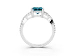 Princess Cut Blue Topaz Solitaire Ring in Platinum with Interwoven Pavé Band and Prong Setting_9