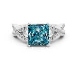 Princess Cut Blue Topaz Solitaire Ring in Silver with Interwoven Pavé Band and Prong Setting_6