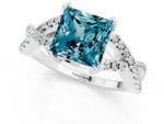 Princess Cut Blue Topaz Solitaire Ring in White gold with Interwoven Pavé Band and Prong Setting_1