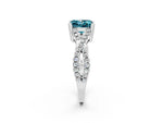 Princess Cut Blue Topaz Solitaire Ring in White gold with Interwoven Pavé Band and Prong Setting_2