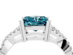 Princess Cut Blue Topaz Solitaire Ring in White gold with Interwoven Pavé Band and Prong Setting_4