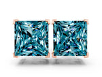 Princess Cut Blue Topaz Stud Earrings in Rose gold with Basket Setting