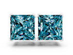 Princess Cut Blue Topaz Stud Earrings in White gold with Basket Setting