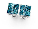 Princess Cut Blue Topaz Stud Earrings in White gold with Basket Setting_1