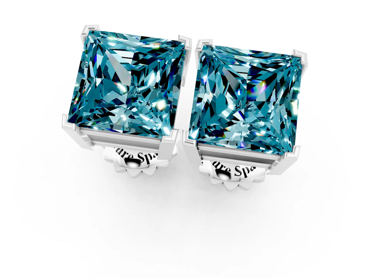 Princess Cut Blue Topaz Stud Earrings in White gold with Basket Setting_1