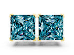 Princess Cut Blue Topaz Stud Earrings in Yellow gold with Basket Setting