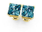 Princess Cut Blue Topaz Stud Earrings in Yellow gold with Basket Setting_1