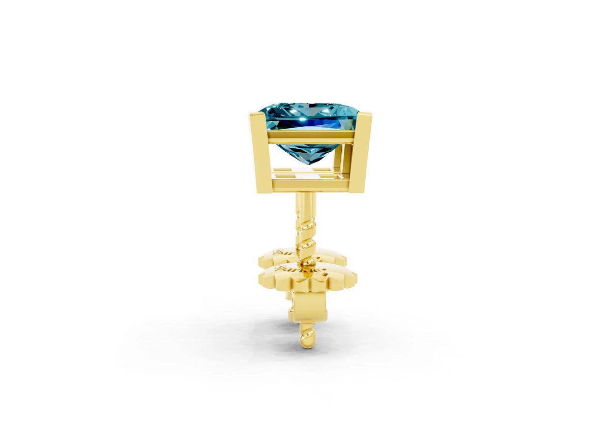 Princess Cut Blue Topaz Stud Earrings in Yellow gold with Basket Setting_2