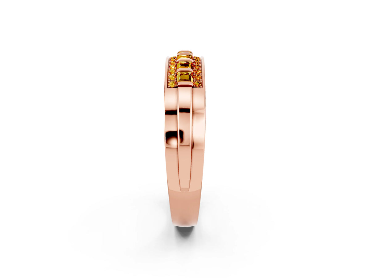 Princess Cut Citrine Bar-Set Pavé Band in Rose gold with Grooved Edge Detailing_2