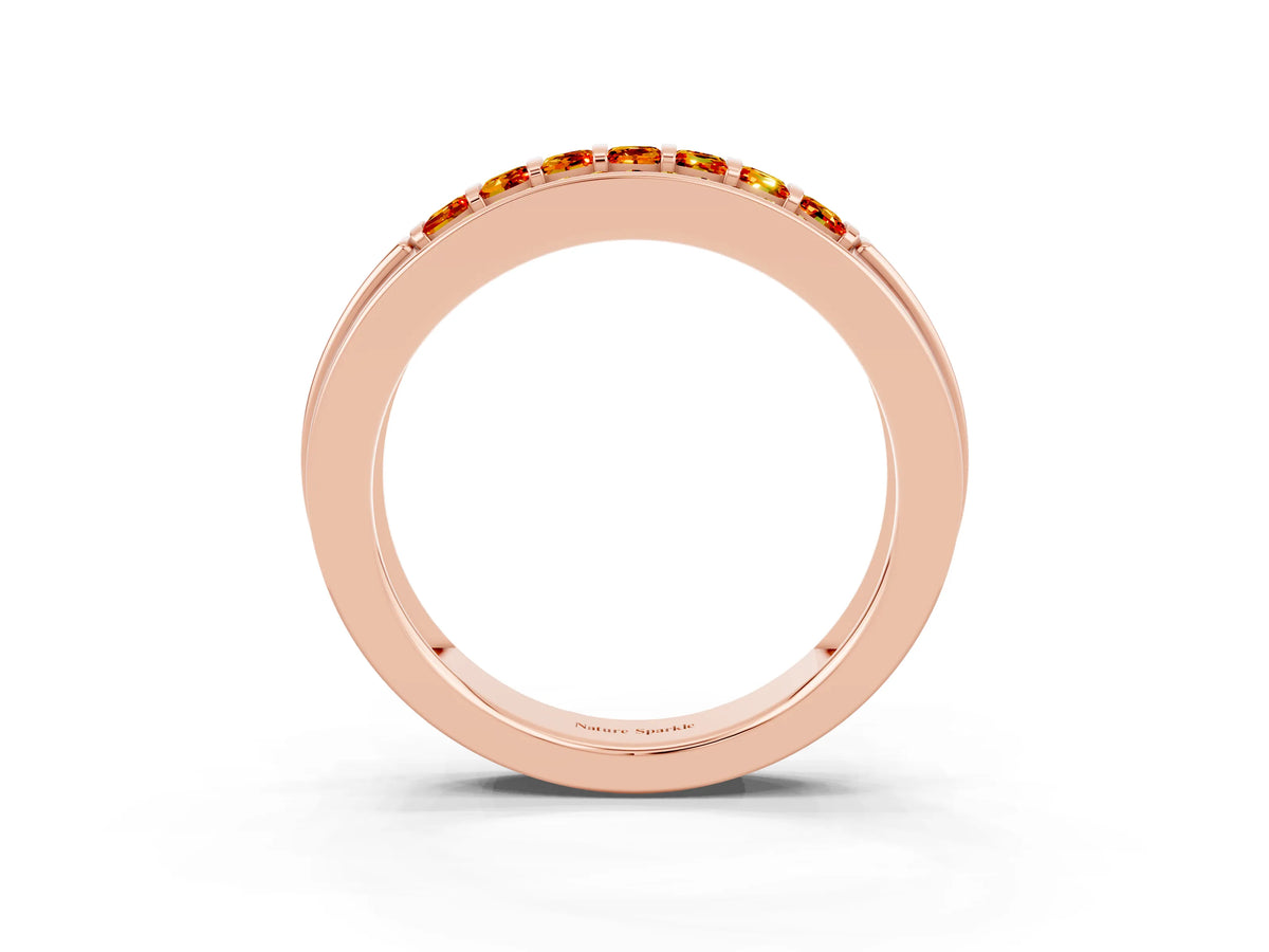Princess Cut Citrine Bar-Set Pavé Band in Rose gold with Grooved Edge Detailing_3