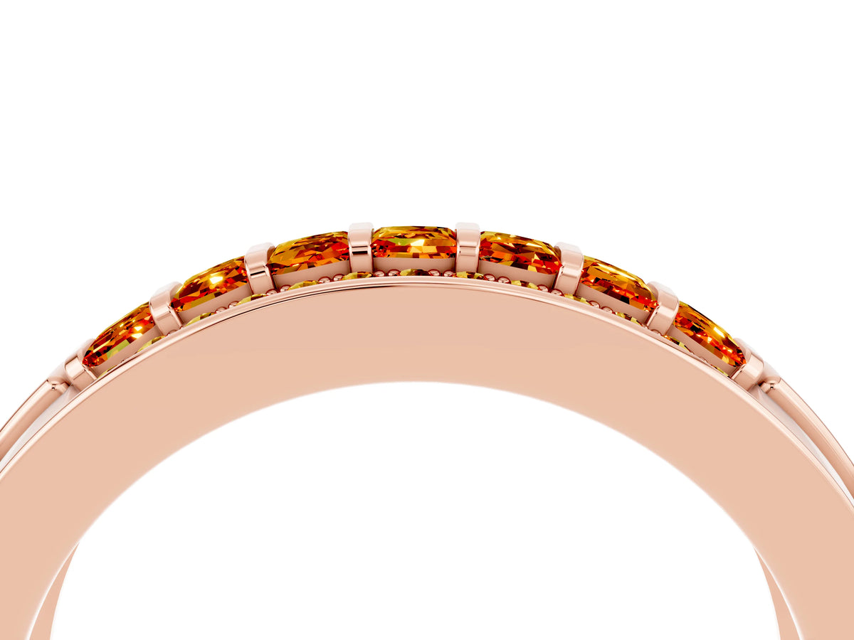 Princess Cut Citrine Bar-Set Pavé Band in Rose gold with Grooved Edge Detailing_4