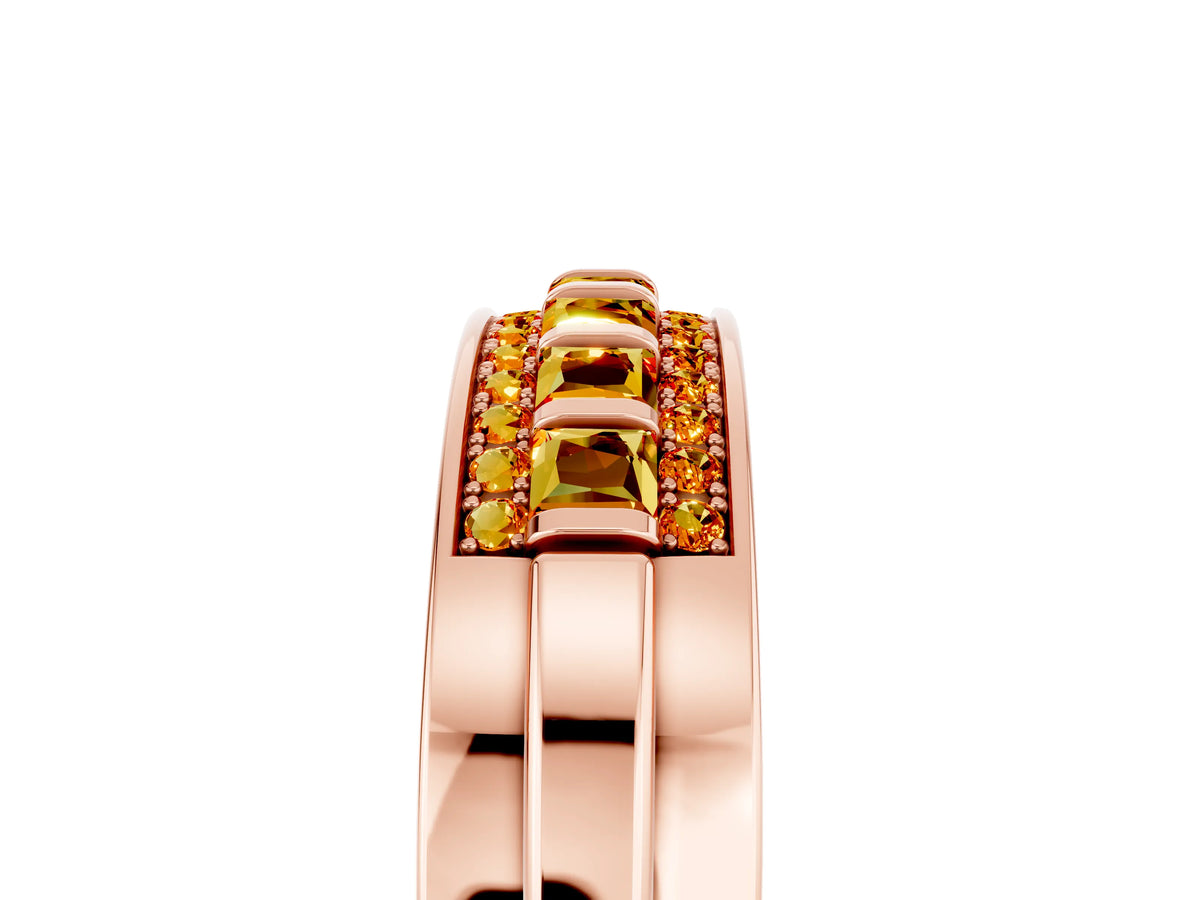 Princess Cut Citrine Bar-Set Pavé Band in Rose gold with Grooved Edge Detailing_5